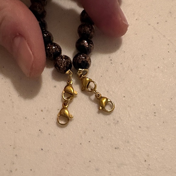 🏥MEDICAL ALERT Black Gold Glitter Glass Beaded Bracelet Gold Lobster Clasps - Picture 4 of 4